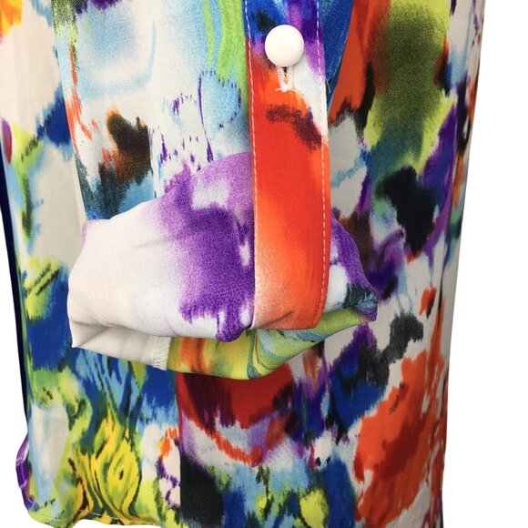 Chelsea Taylor Womens Top Size S Watercolor V-neck Tab Slvs Hi Low Hem Colorful - Picture 6 of 11